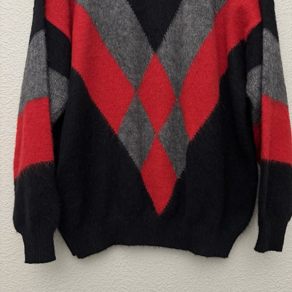 100% Alpaca Sweater Black Red Gray Argyle Peru Knit Pullover Danna Sonko - Picture 4 of 10